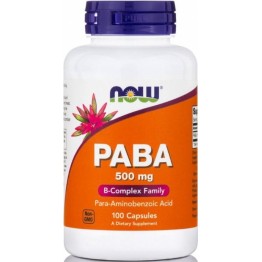 PABA (ΠΑΡΑ-ΑΜΙΝΟΒΕΝΖΟΪΚΟ ΟΞΥ) NOW FOODS 500mg (Para-aminobenzoic Acid) 100caps ΒΙΤΑΜΙΝΗ Β