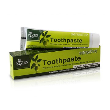 TOOTHPASTE SENSITIVE (ΟΔΟΝΤΟΚΡΕΜΑ ΜΕ ΦΥΣΙΚΑ ΕΚΧΥΛΙΣΜΑΤΑ ΑΠΟ ΑΛΟΗ, ΧΑΜΟΜΗΛΙ ΚΑΙ ΦΥΛΛΑ ΕΛΙΑΣ) RIZES CRETE 75ml ΟΔΟΝΤΟΚΡΕΜΕΣ
