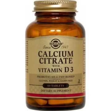 CALCIUM CITRATE (ΚΙΤΡΙΚΟ ΑΣΒΕΣΤΙΟ) SOLGAR 250mg with VITAMIN D3 tabs 60s ΟΣΤΕΟΠΟΡΩΣΗ