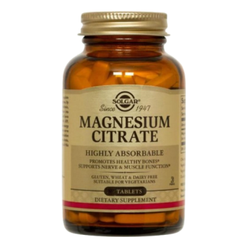 CITRATE MAGNESIUM (ΚΙΤΡΙΚΟ ΜΑΓΝΗΣΙΟ) SOLGAR 200mg tabs 60s ΜΥΑΛΓΙΕΣ