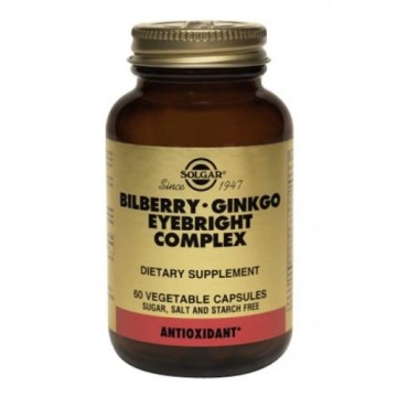 BILBERRY GINKGO EYEBRIGHT COMPLEX (ΣΥΜΠΛΕΓΜΑ ΒΟΤΑΝΩΝ ΓΙΑ ΒΕΛΤΙΩΣΗ ΚΑΙ ΤΟΝΩΣΗ ΤΗΣ ΟΡΑΣΗΣ) SOLGAR veg.caps 60s ΒΕΛΤΙΩΣΗ ΟΡΑΣΗΣ