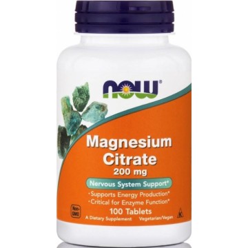 MAGNESIUM CITRATE (ΚΙΤΡΙΚΟ ΜΑΓΝΗΣΙΟ) NOW FOODS 200mg 100tabs ΜΥΑΛΓΙΕΣ
