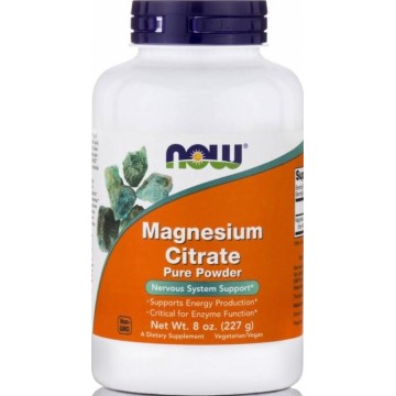 MAGNESIUM CITRATE Pure Powder (ΚΙΤΡΙΚΟ ΜΑΓΝΗΣΙΟ ΣΕ ΣΚΟΝΗ) NOW FOODS 226.7gr ΜΥΑΛΓΙΕΣ